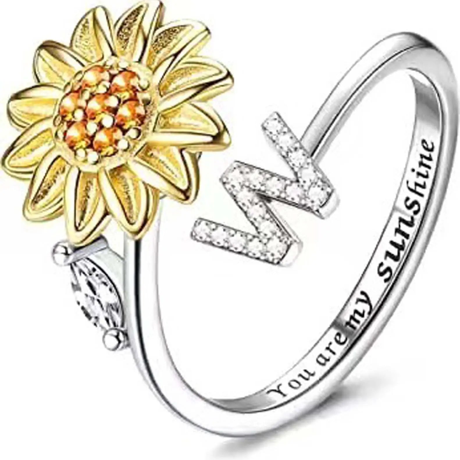 Spinning Sunflower "You Are My Sunshine" Initial Ring