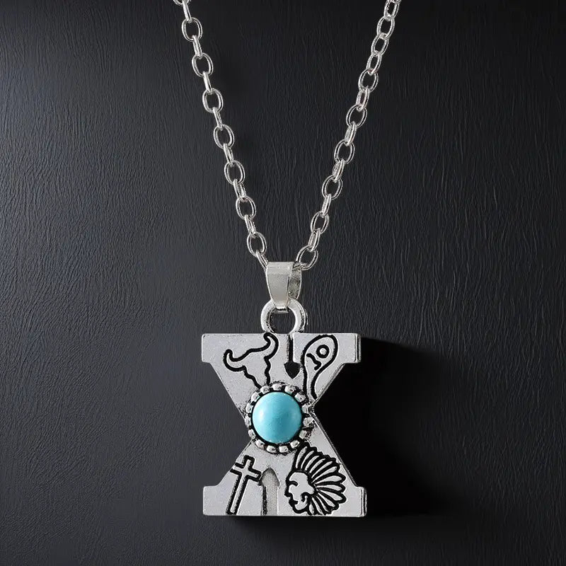 Boho Turquoise Accented Letter Initial Necklace