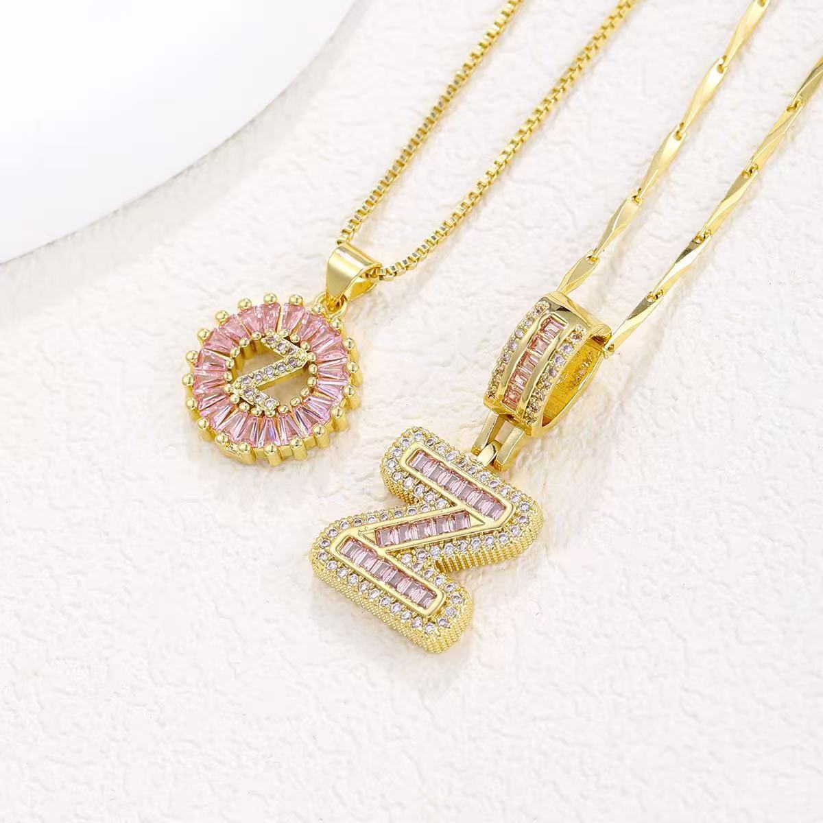 2pc 14k Diamond Letter Initial Necklaces (Limited Pink Edition)