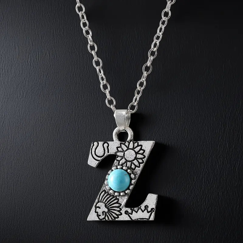 Boho Turquoise Accented Letter Initial Necklace