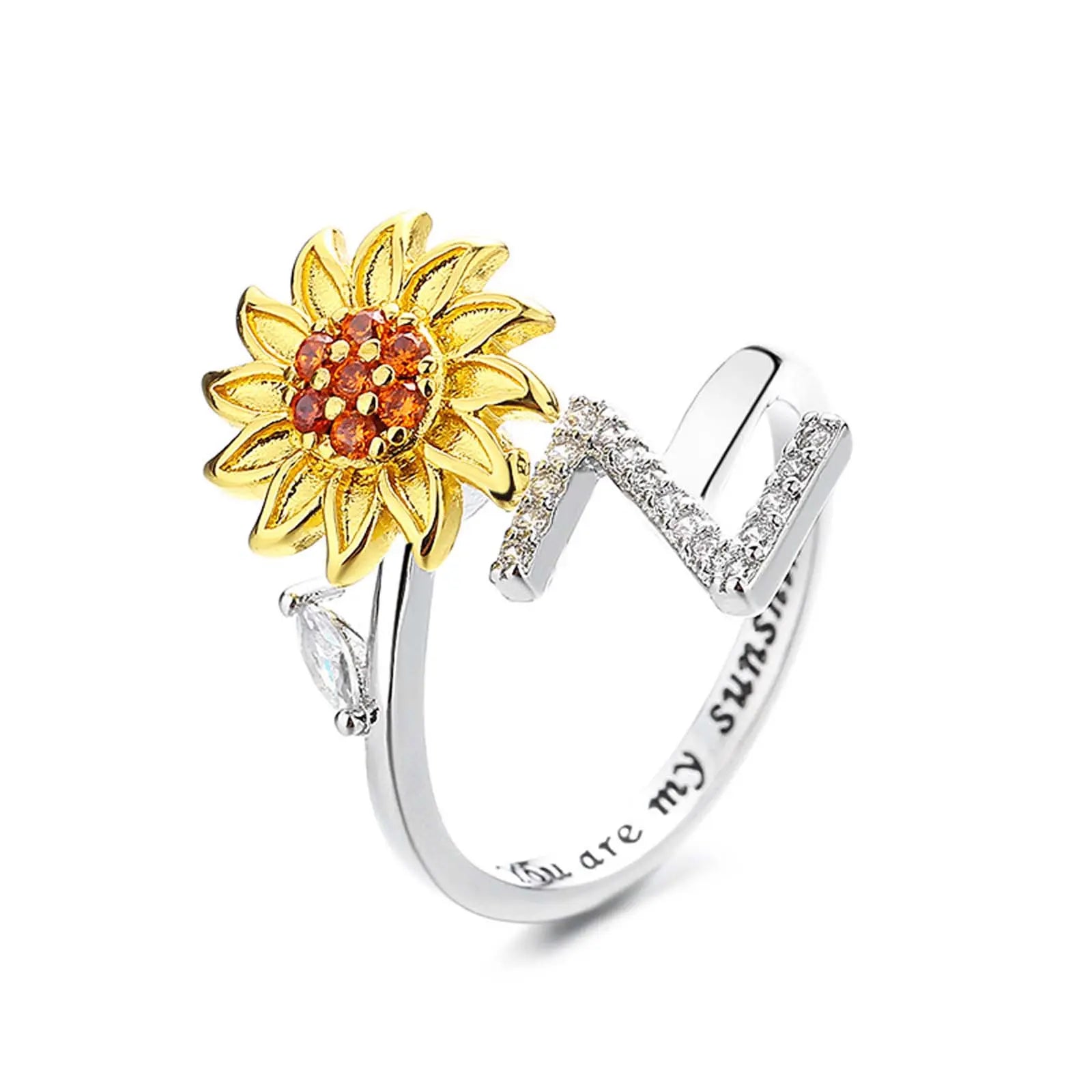 Spinning Sunflower "You Are My Sunshine" Initial Ring