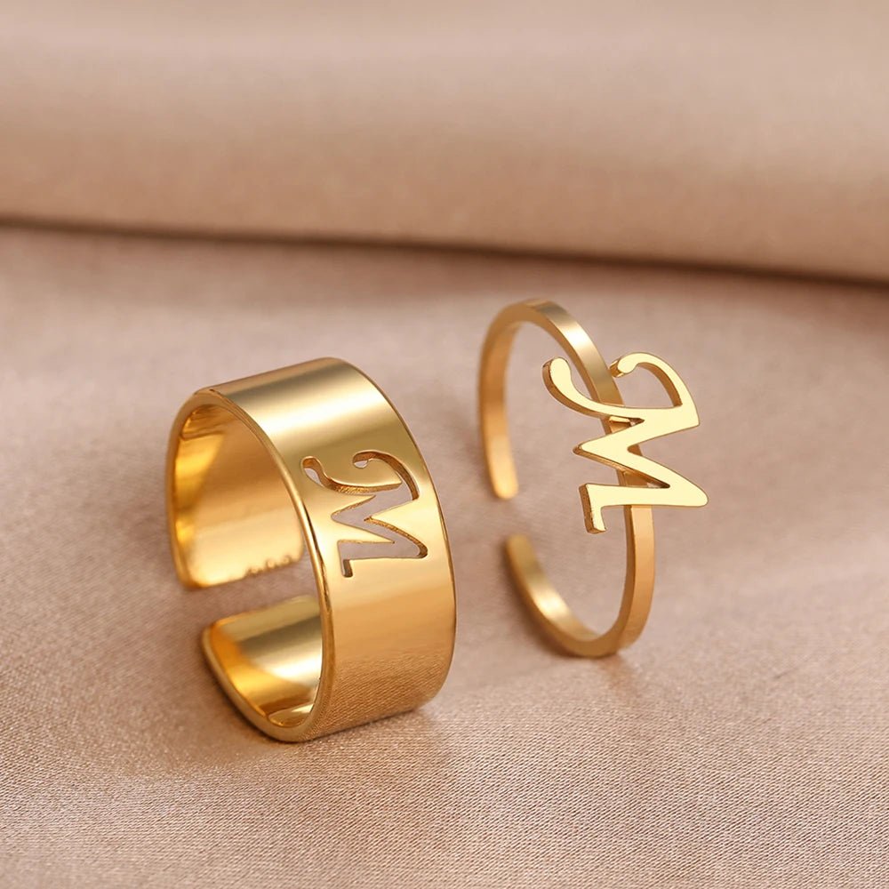 Adjustable Couples Matching Letter Rings - Veinci