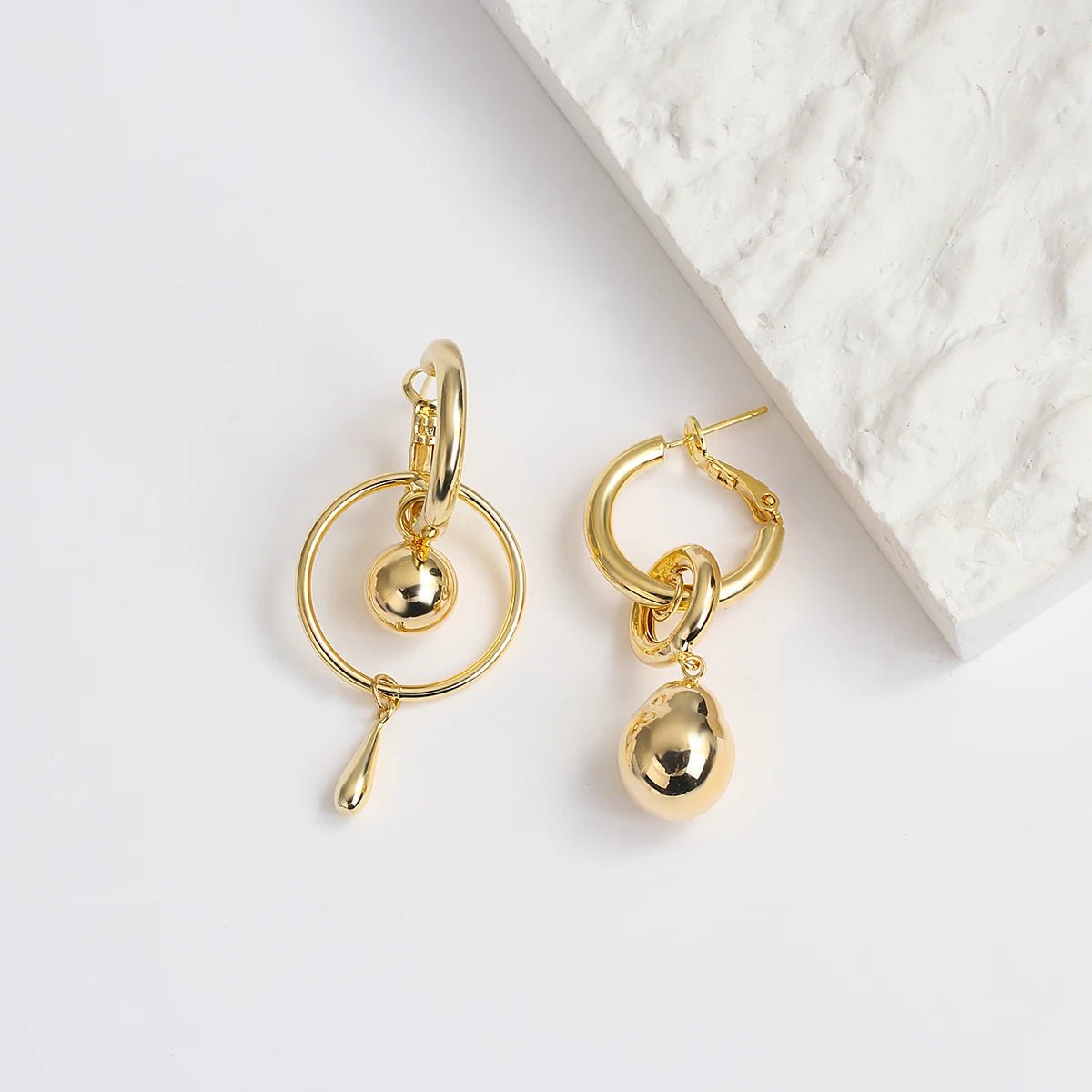 Asymmetric Geometric Ball Drop Earrings - Veinci