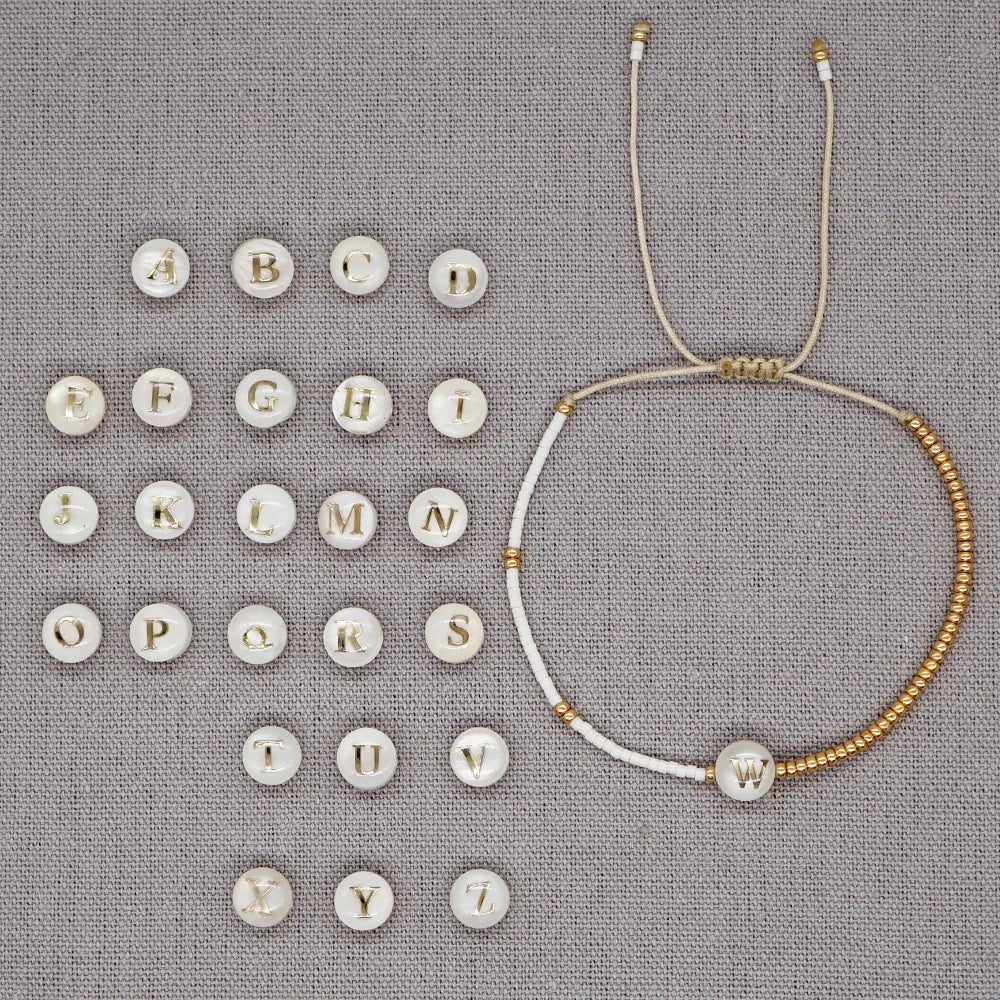 Boho White & Gold Beaded Letter Initial Beaded Bracelets - Veinci