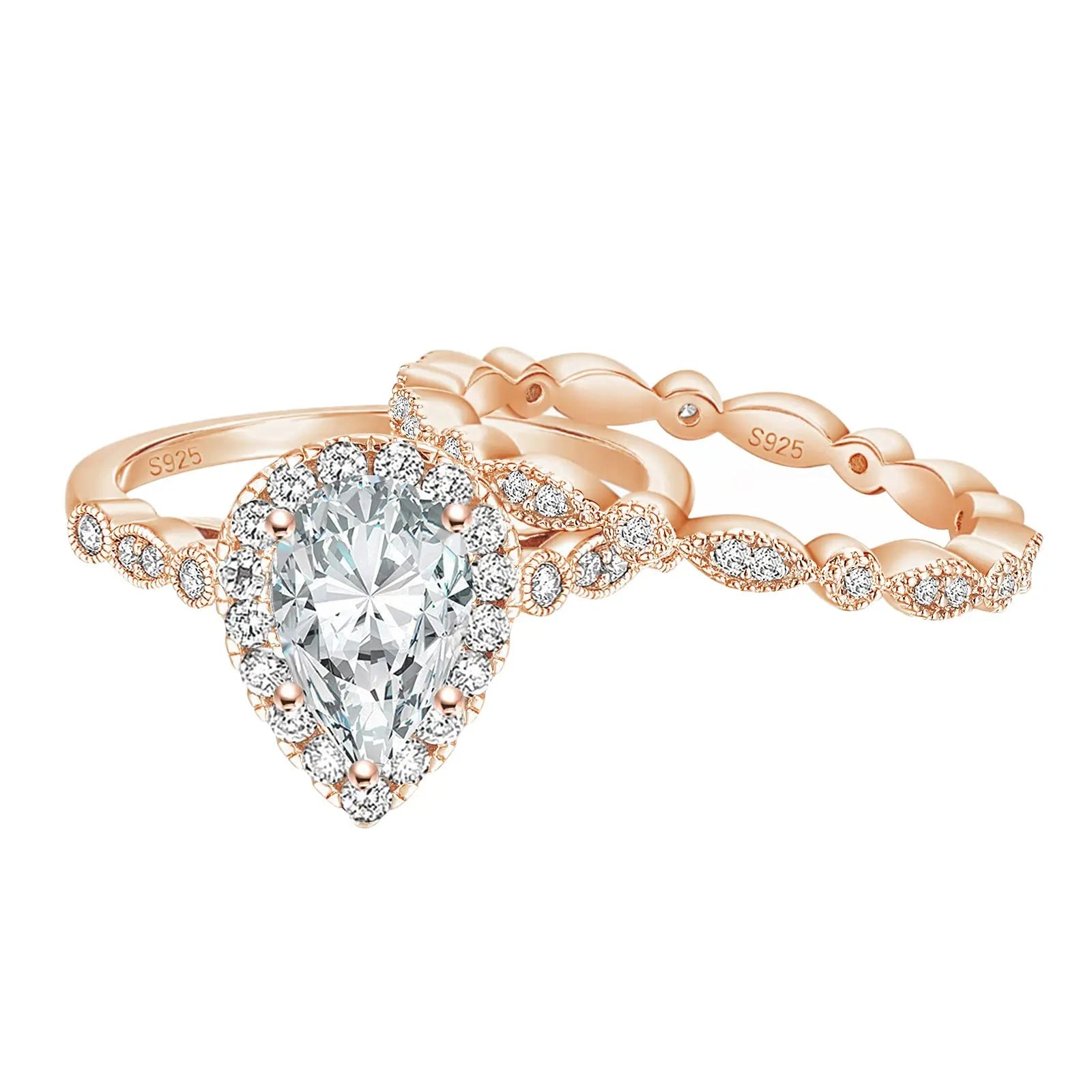 2pc S925 Pear Cut Ring Set