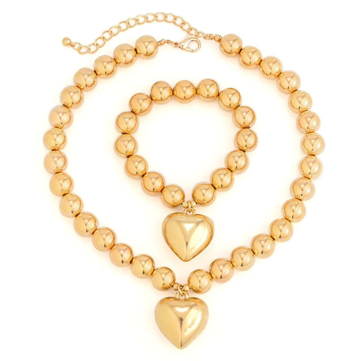Chunky Heart Pendant Necklace and Bracelet Set - Veinci