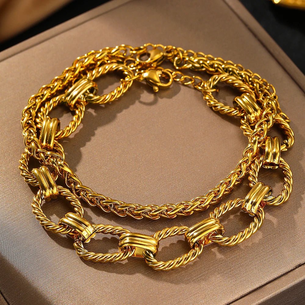 Chunky Paperclip & Weave Chain Bracelet Set - Veinci