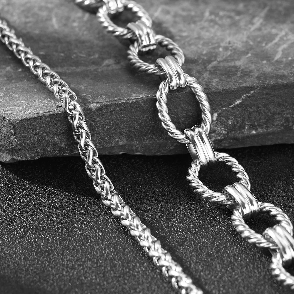 Chunky Paperclip & Weave Chain Bracelet Set - Veinci