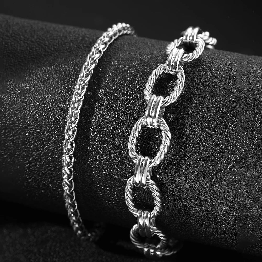 Chunky Paperclip & Weave Chain Bracelet Set - Veinci