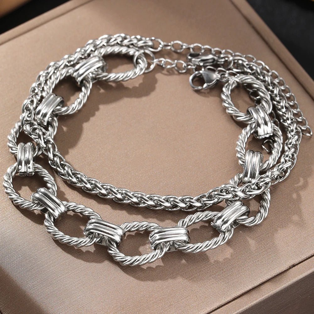 Chunky Paperclip & Weave Chain Bracelet Set - Veinci
