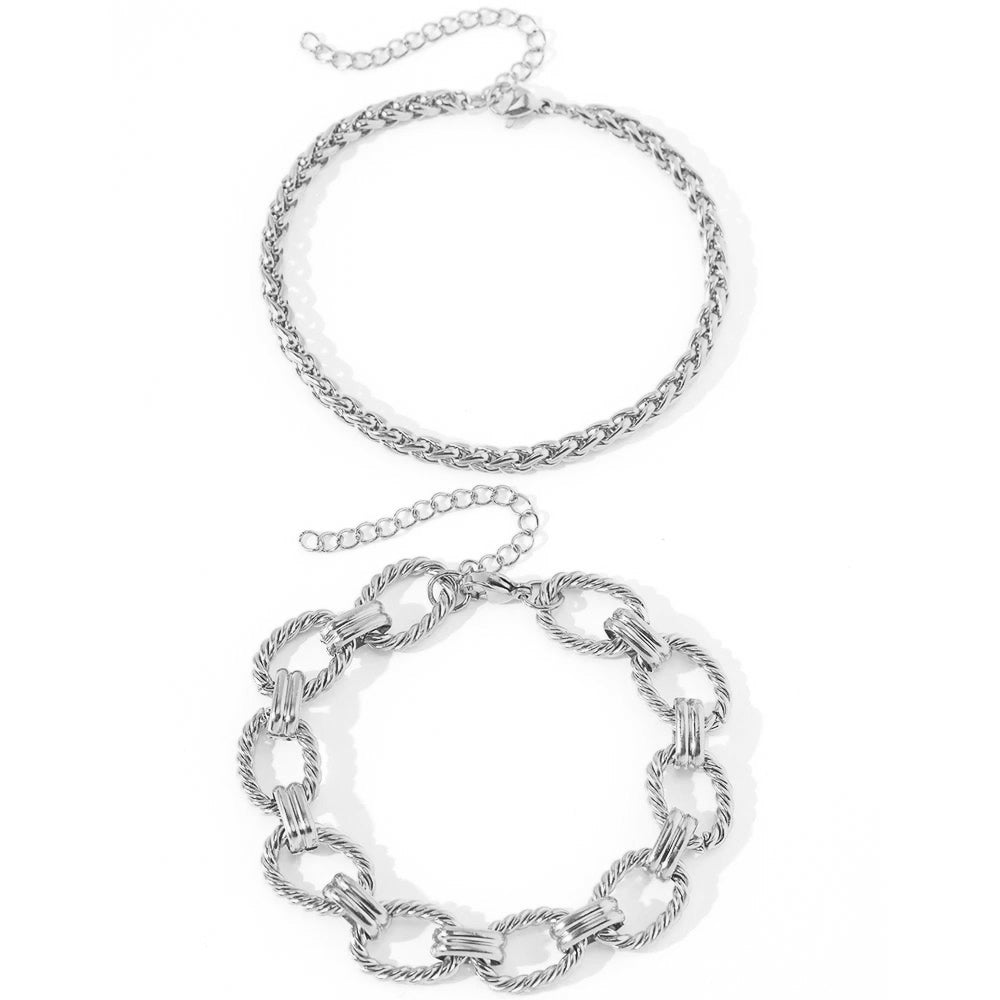 Chunky Paperclip & Weave Chain Bracelet Set - Veinci
