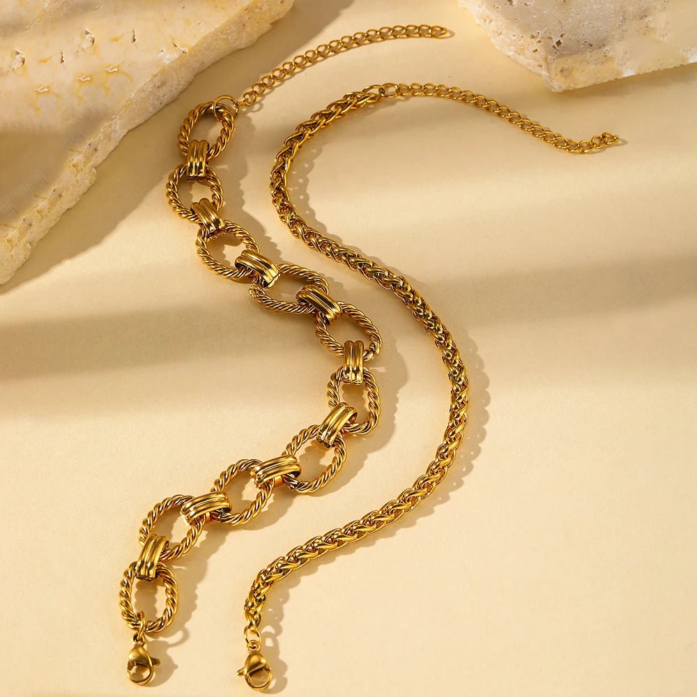 Chunky Paperclip & Weave Chain Bracelet Set - Veinci