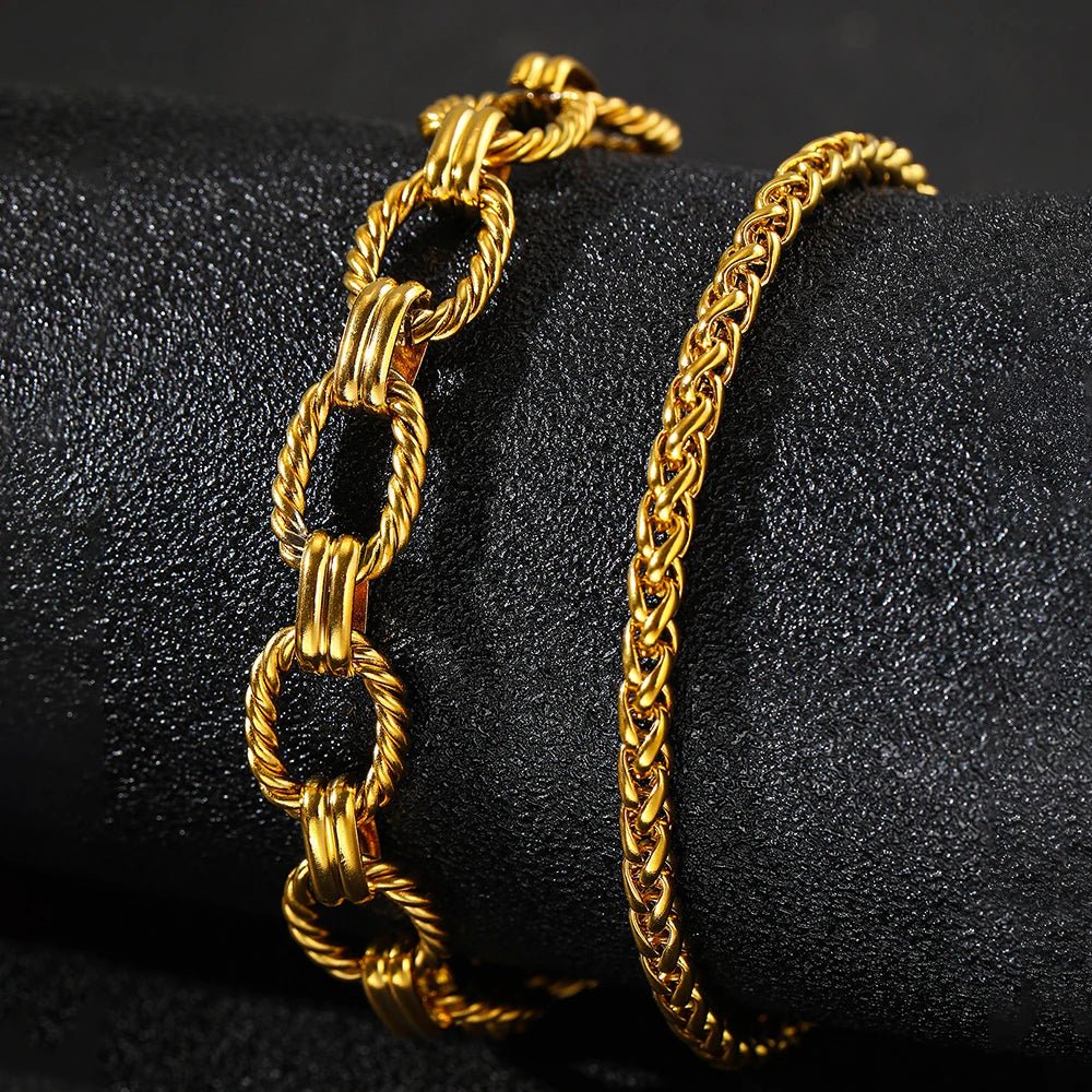 Chunky Paperclip & Weave Chain Bracelet Set - Veinci