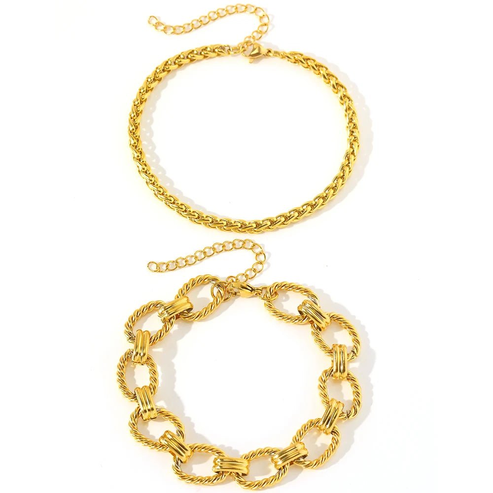 Chunky Paperclip & Weave Chain Bracelet Set - Veinci