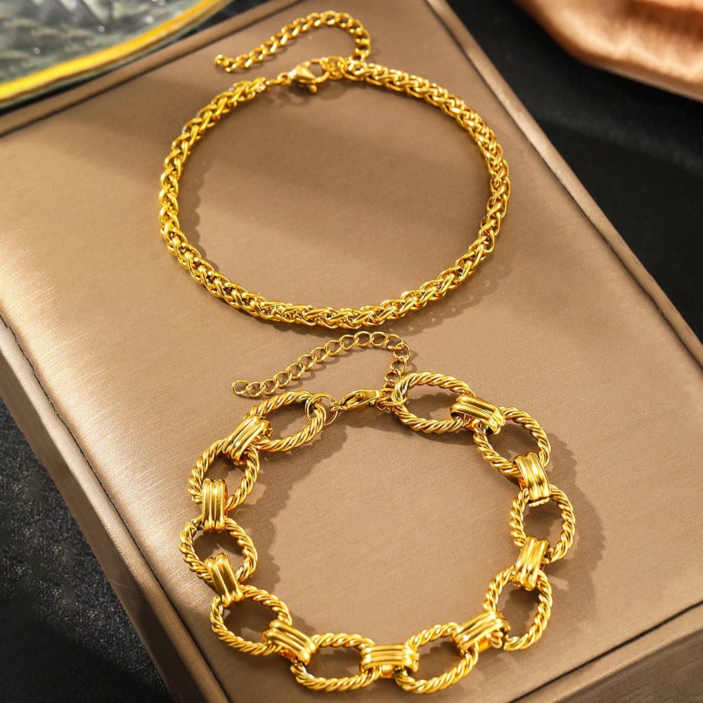 Chunky Paperclip & Weave Chain Bracelet Set - Veinci