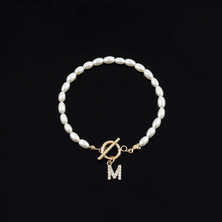 Classy Pearl Clasp Letter Initial Bracelets - Veinci