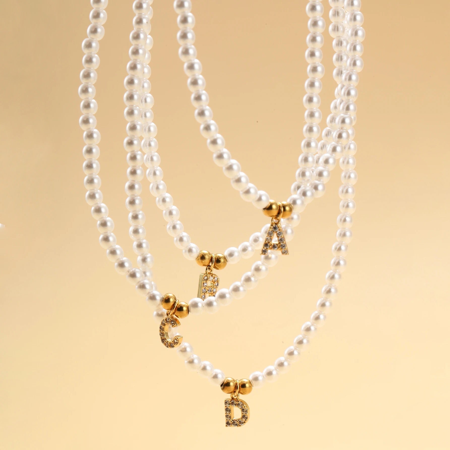 Classy Pearl Dainty Initial Letter Necklace - Veinci