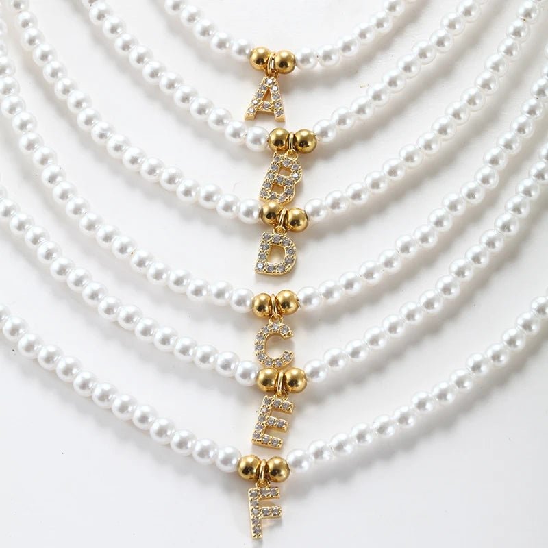 Classy Pearl Dainty Initial Letter Necklace - Veinci