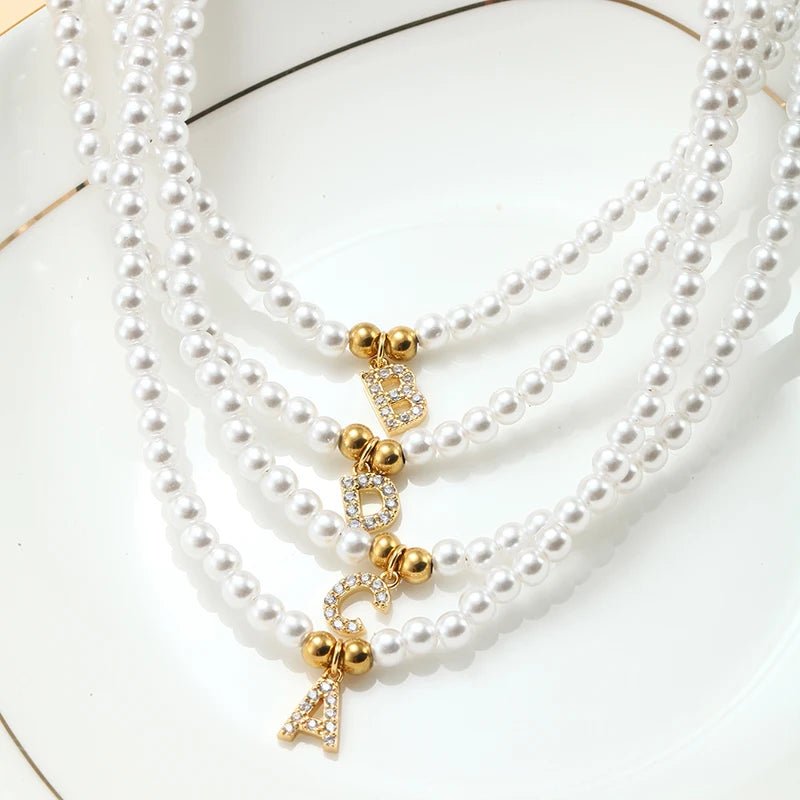 Classy Pearl Dainty Initial Letter Necklace - Veinci