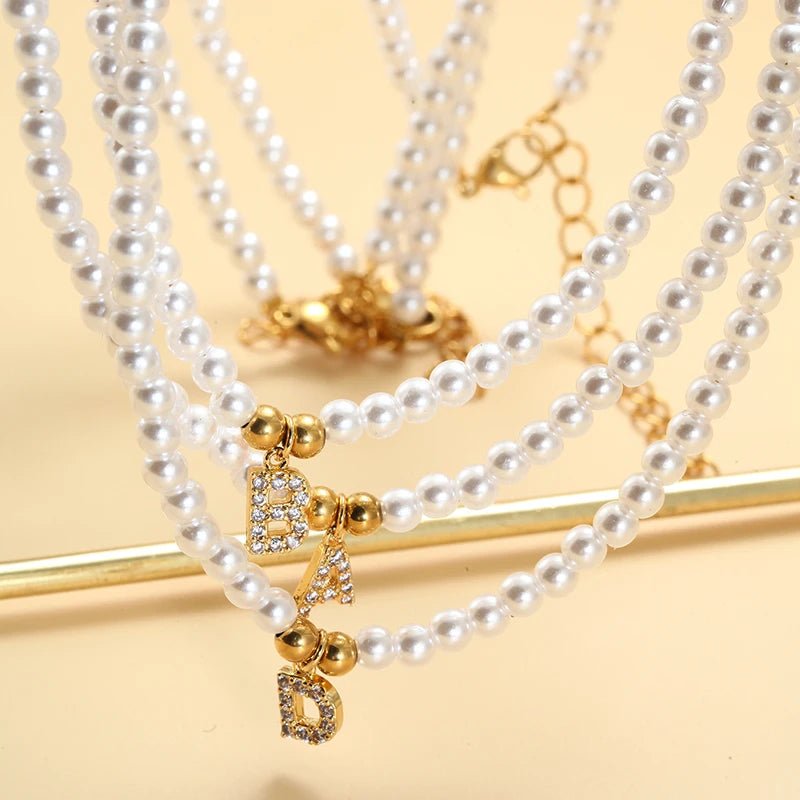 Classy Pearl Dainty Initial Letter Necklace - Veinci