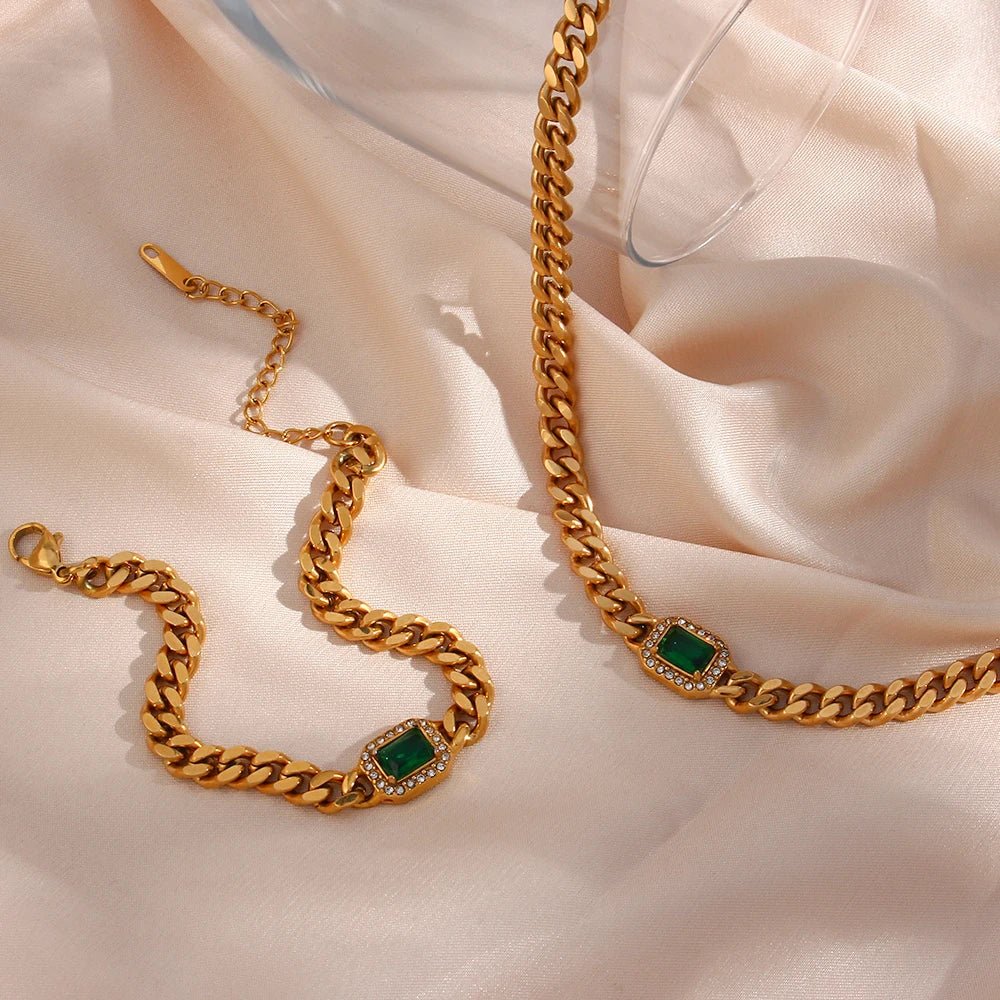 Cuban Chain Square Cut Diamond Choker and Bracelet - Veinci