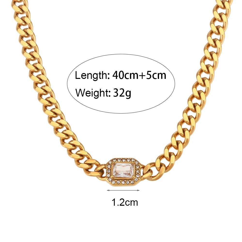 Cuban Chain Square Cut Diamond Choker and Bracelet - Veinci