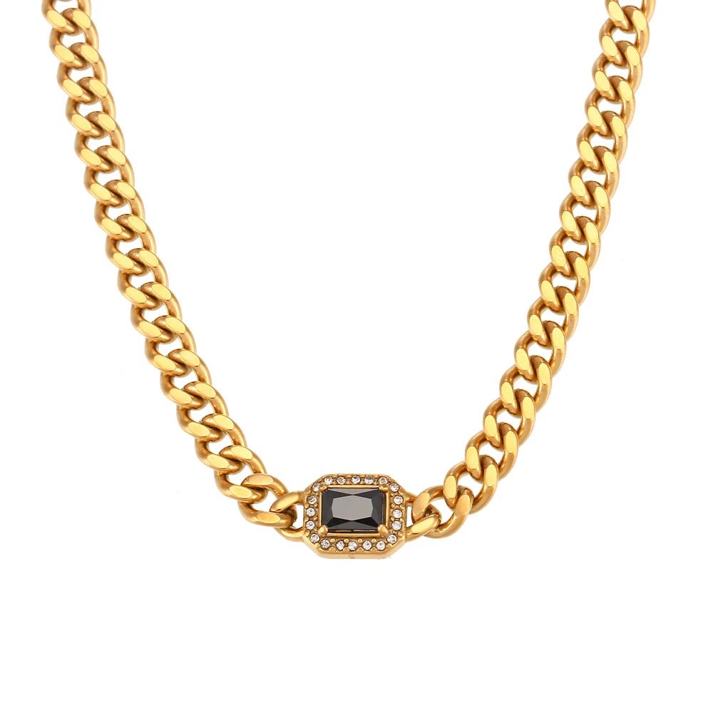 Cuban Chain Square Cut Diamond Choker and Bracelet - Veinci