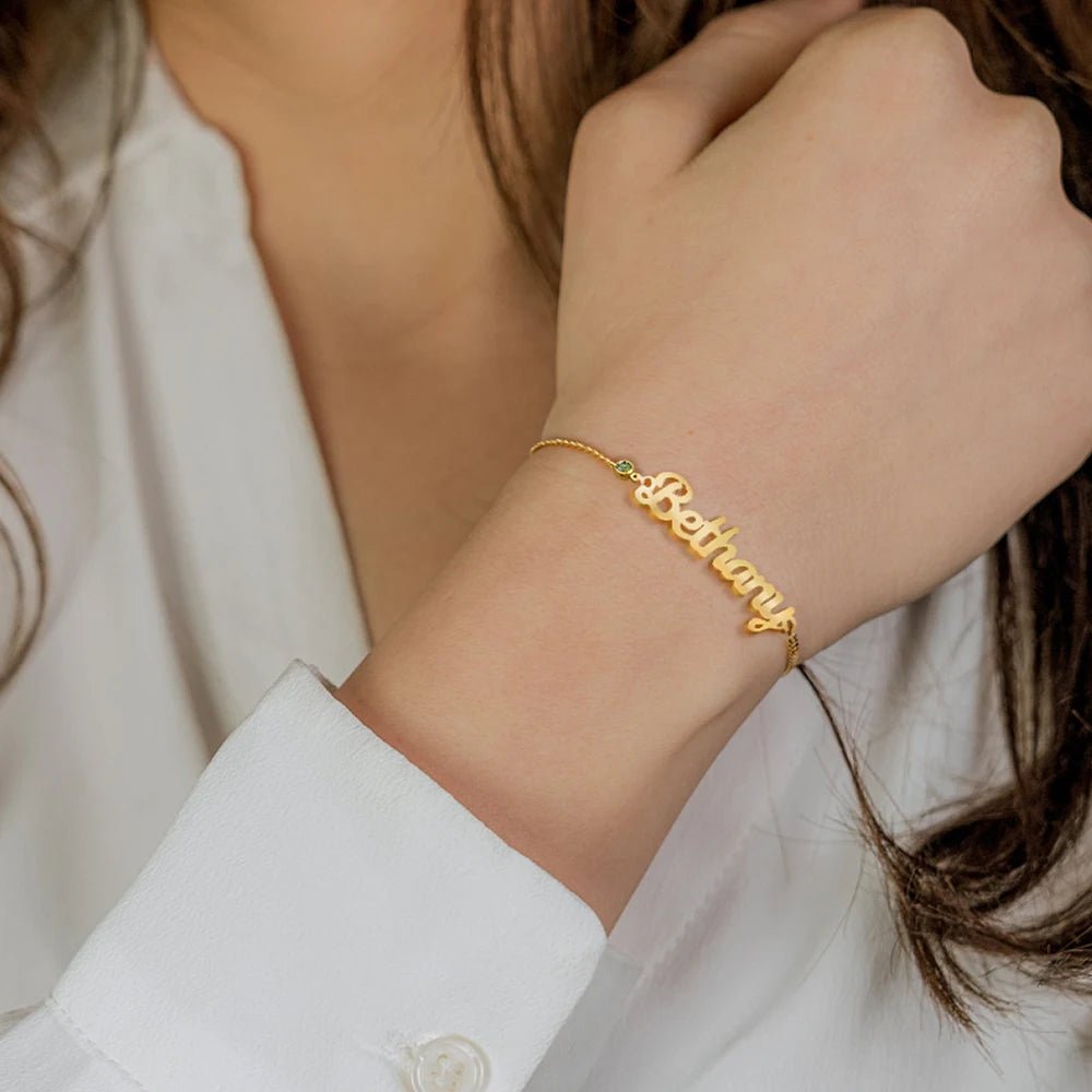 Customized Name & Birthstone Chain Bracelet - Veinci