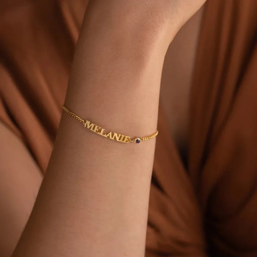 Customized Name & Birthstone Chain Bracelet - Veinci