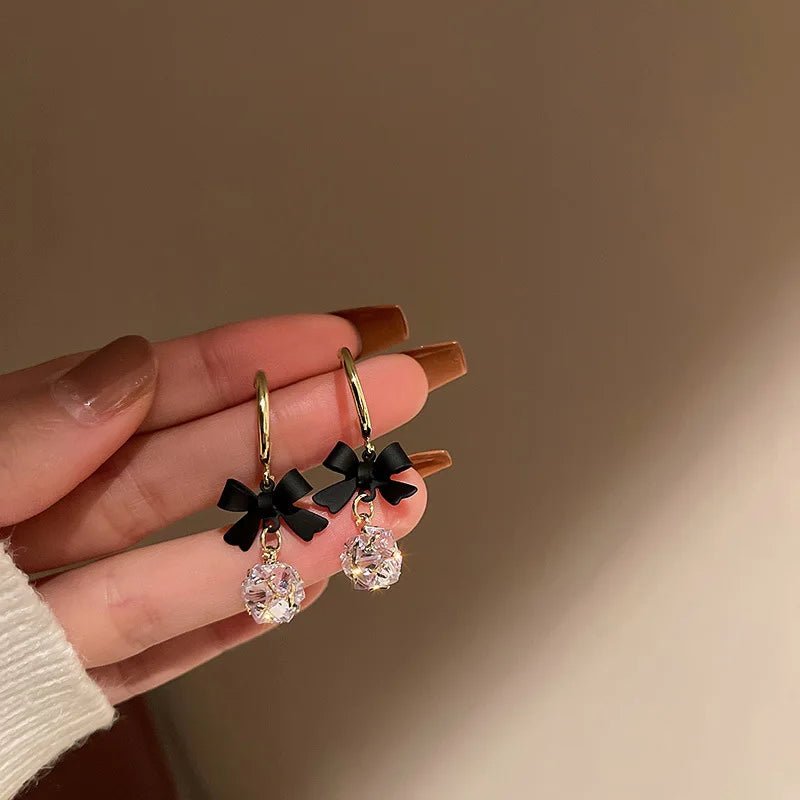 Dainty Bow Diamond Dangle Earrings - Veinci