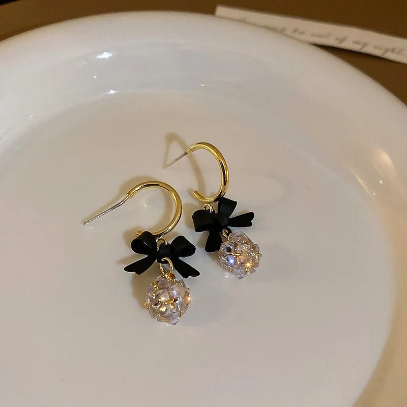 Dainty Bow Diamond Dangle Earrings - Veinci