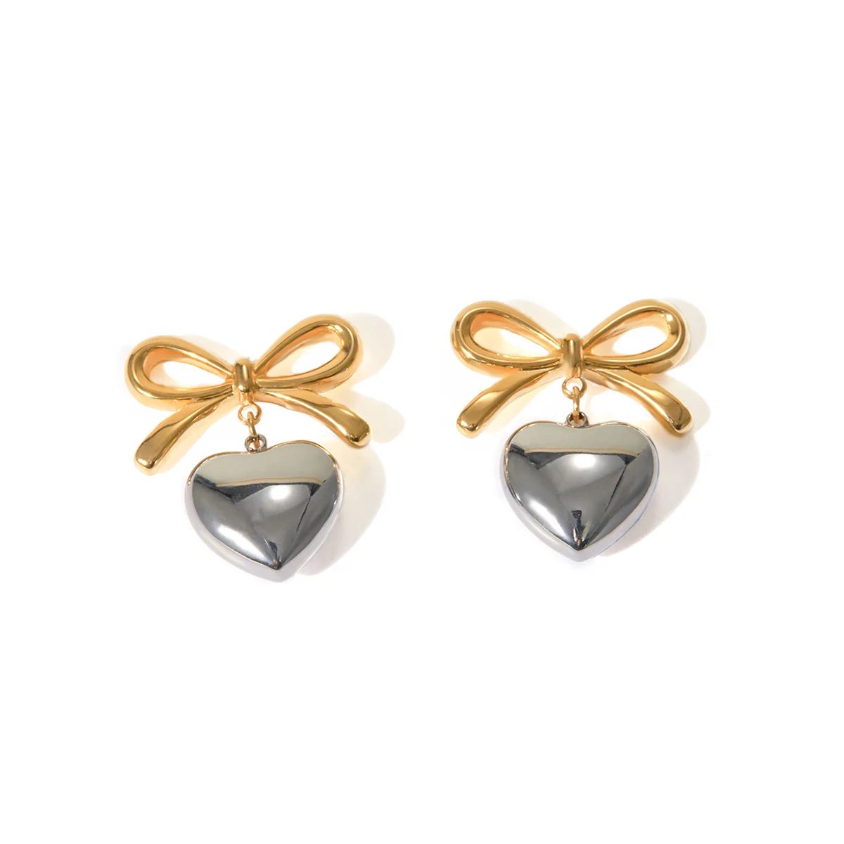 Dainty Bow Heart Earrings - Veinci