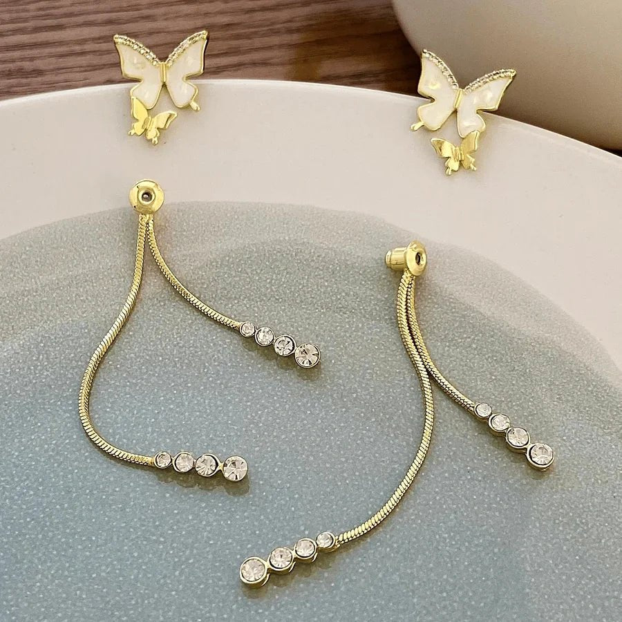 Dainty Butterfly Dangle Earrings - Veinci