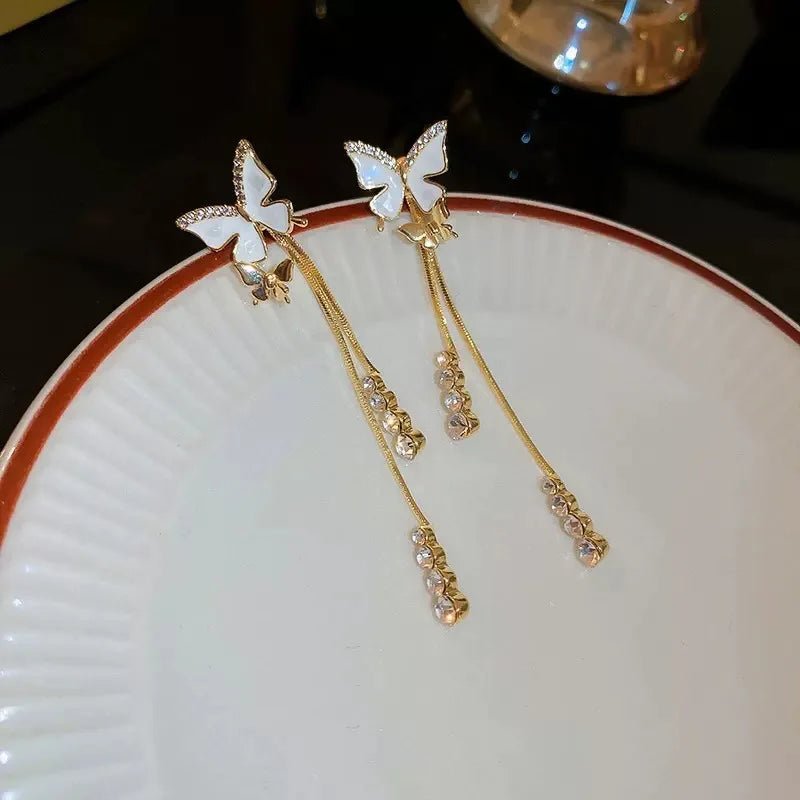 Dainty Butterfly Dangle Earrings - Veinci