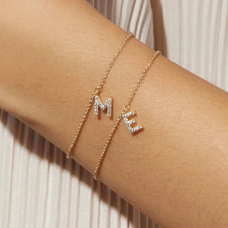 Dainty Chain Diamond Initial Bracelet - Veinci