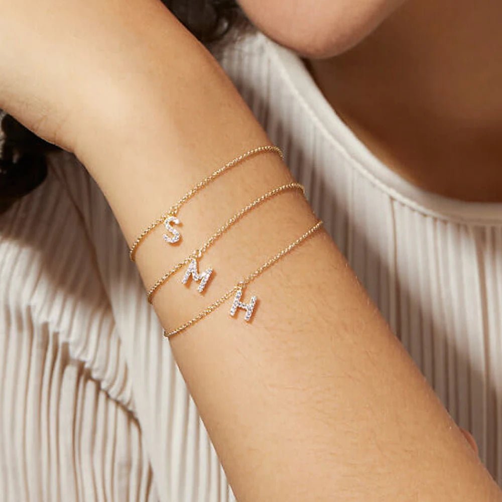 Dainty Chain Diamond Initial Bracelet - Veinci
