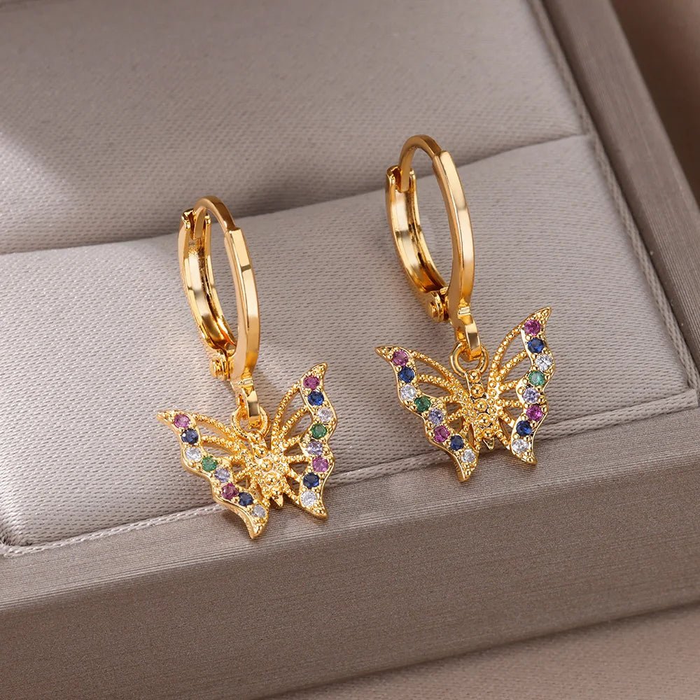 Dainty Colorful Diamonds Butterfly Earrings - Veinci