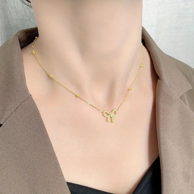 Dainty Feminine Bow Necklace - Veinci