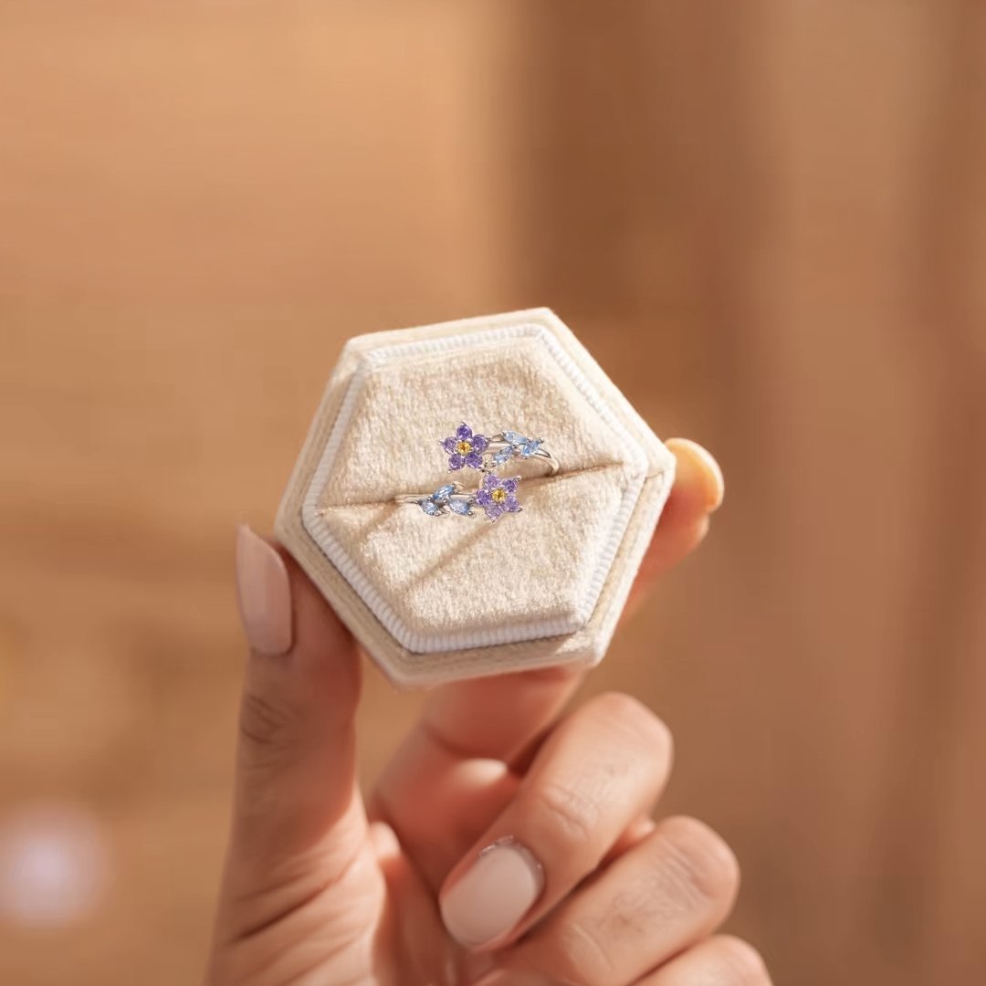Dainty Forget - Me - Nots Floral Ring - Veinci