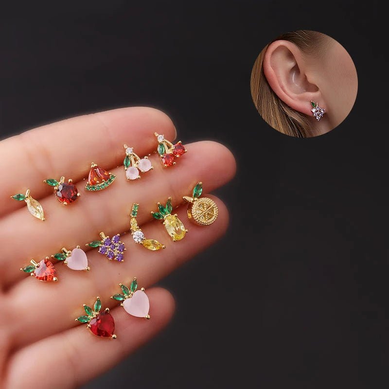 Dainty Fruit Hoop & Stud Earrings - Veinci