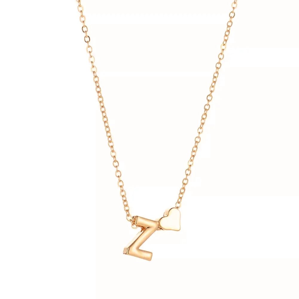 Dainty Heart Letter Initial Necklace - Veinci