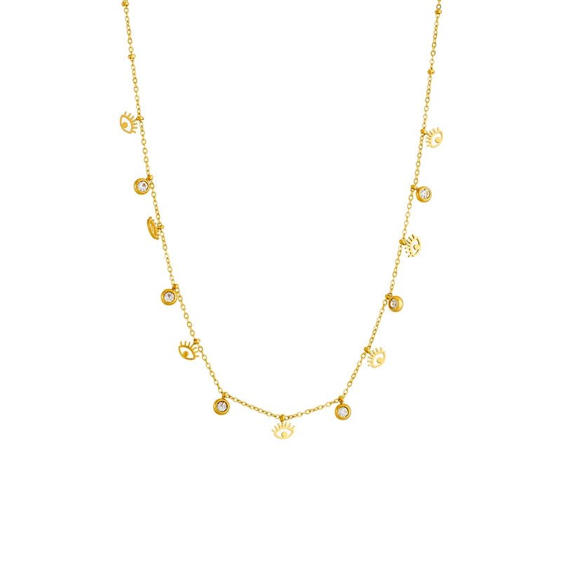 Dainty Minimal Evil Eye Diamond Necklace - Veinci