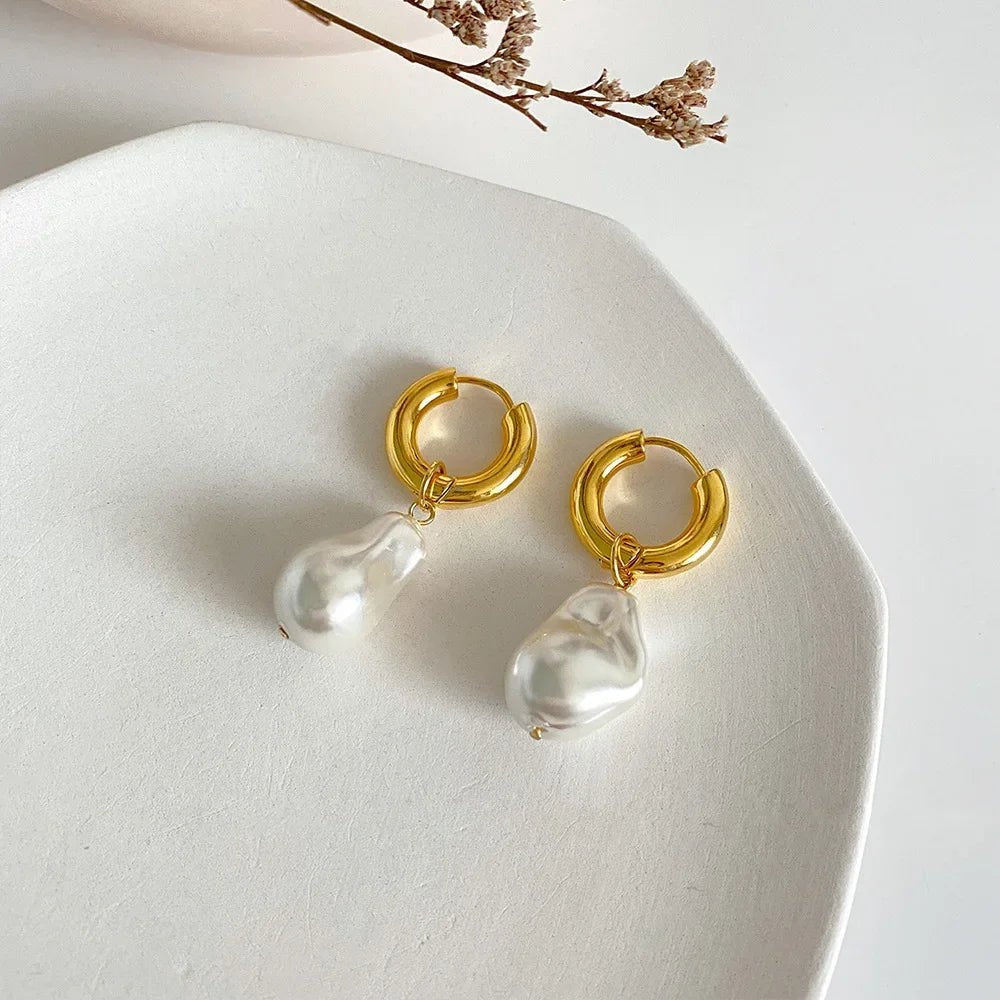Dainty Pearl Huggie Earrings - Veinci