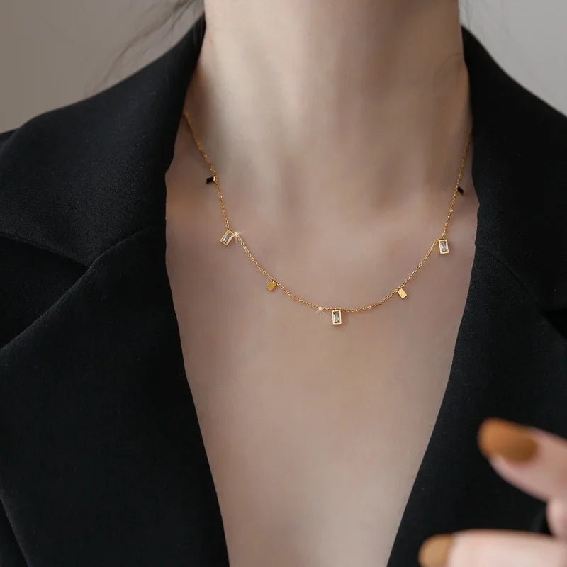 Dainty Rectangle Diamond Choker - Veinci