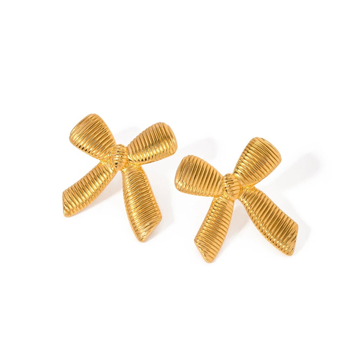 Dainty Striped Bow Elegant Ring and Earrings - Veinci