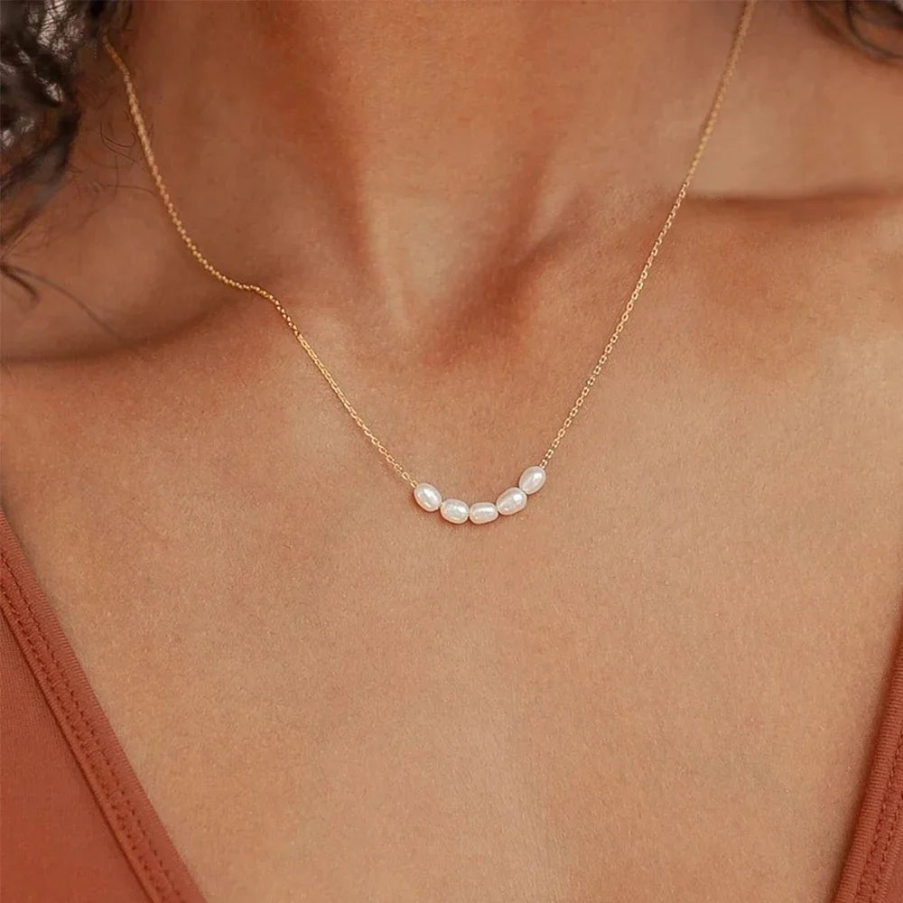 Dainty Strung Beaded Chain Necklace - Veinci