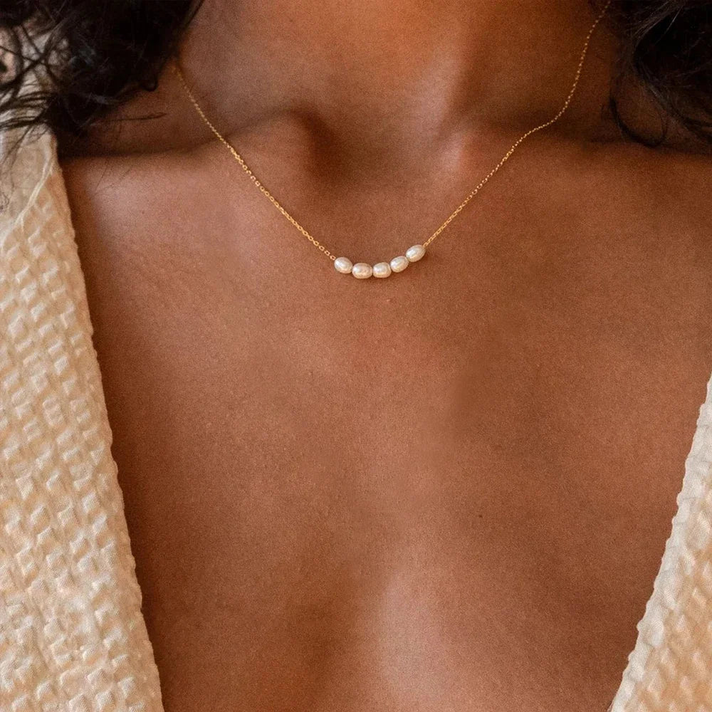 Dainty Strung Beaded Chain Necklace - Veinci