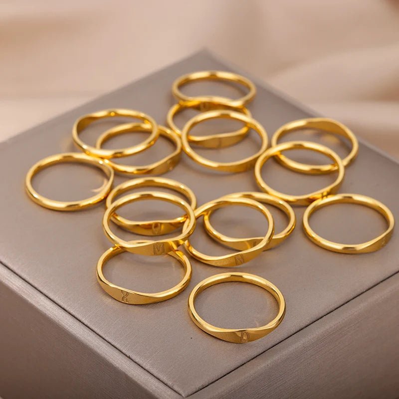 Dainty Thin Letter Initial Ring - Veinci