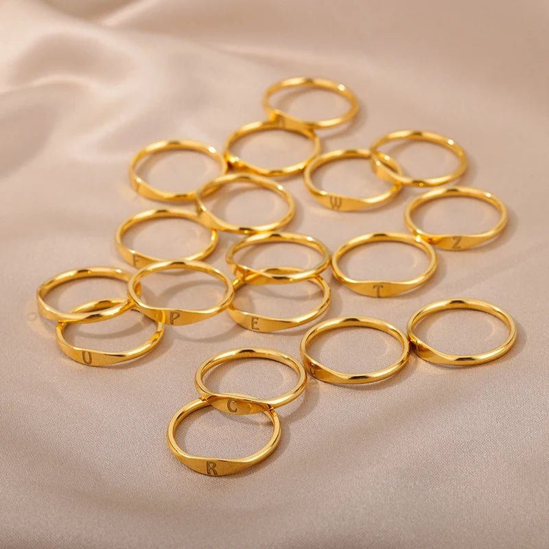 Dainty Thin Letter Initial Ring - Veinci