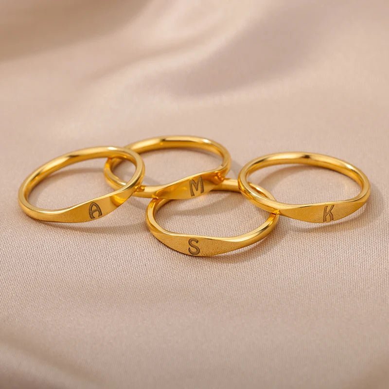 Dainty Thin Letter Initial Ring - Veinci